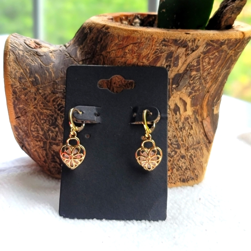 Heart Drop Earrings - Plated Gold